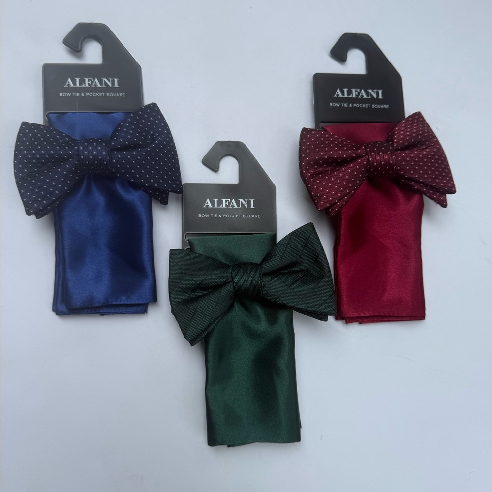 Alfani Bow Tie and Pocket Square Set - Navy, Forest, Burgundy